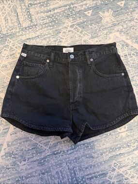Citizens Of Humanity Black High-Rise Curved Hem Jean Shorts